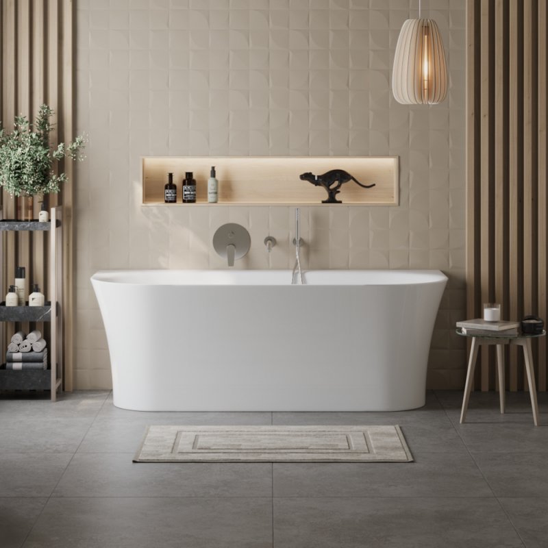 BB711-1700-750 Пристенная, полукруглая акриловая ванна в комплекте со сливом-переливом Цвет Белый  BB711-1700-750 Пристенная, полукруглая акриловая ванна в комплекте со сливом-переливом Цвет Белый