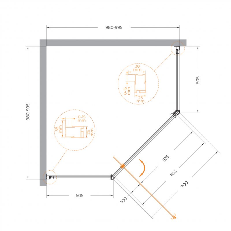 ECO-O-P-1-100-C-Cr Душевой уголок ECO-O-P-1-100-C-Cr Душевой уголок
