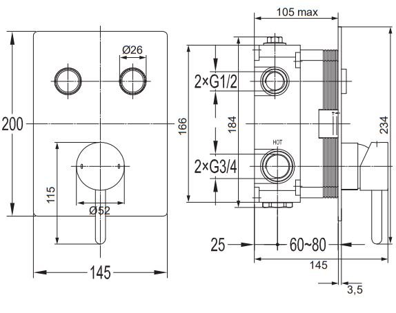 Смеситель для душа скрытого монтажа OMNIRES Y Y1235GCCR (хром) Смеситель для душа скрытого монтажа OMNIRES Y Y1235GCCR (хром)