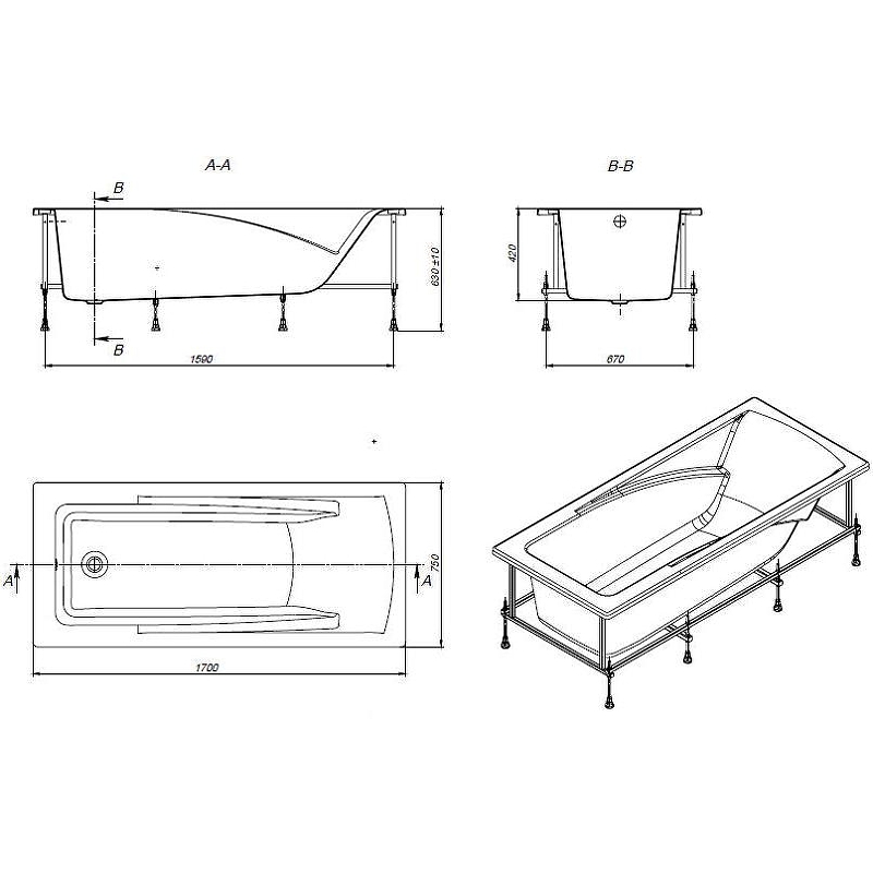 Hall акриловая ванна прямоугольная 170х75 белая Hall акриловая ванна прямоугольная 170х75 белая