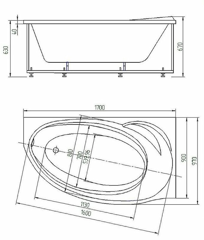 Ванна  Бетта 170 прав.пустая без фр.экр. Ванна  Бетта 170 прав.пустая без фр.экр.