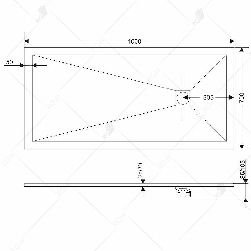 Душевой поддон  70*160*2,5 RGW ST-0167G Графит/Прямоуг Ø 90 мм Каменный Душевой поддон  70*160*2,5 RGW ST-0167G Графит/Прямоуг Ø 90 мм Каменный