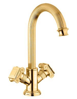 OLIMP-LS2-03/24-Sw Смеситель на раковину с донным клапаном, золото, ручки Swarovski