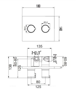 Смеситель термостатический для ванны скрытого монтажа квадрат OMNIRES Y Y1236_KCR (хром)
