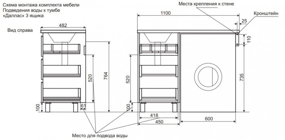 Комплект мебели Dallas Luxe 1100х482 левосторонний напольный 3 ящика (ШхГхВ) 448х476х860 Комплект мебели Dallas Luxe 1100х482 левосторонний напольный 3 ящика (ШхГхВ) 448х476х860
