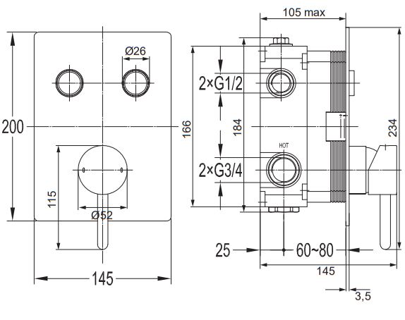 Смеситель для душа скрытого монтажа OMNIRES Y Y1235GCCR (хром) Смеситель для душа скрытого монтажа OMNIRES Y Y1235GCCR (хром)
