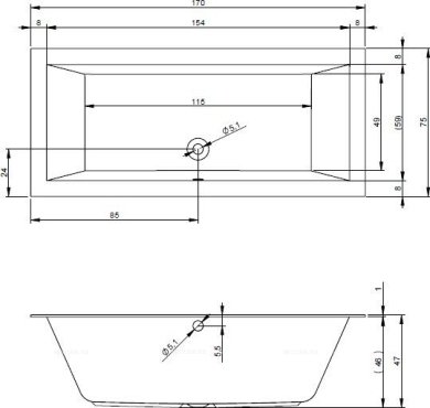 Акриловая ванна RIHO LUGO VELVET 170x75 Акриловая ванна RIHO LUGO VELVET 170x75