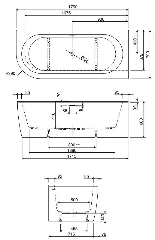 Акриловая ванна CEZARES SLIM CORNER-180-80-60-R-NERO-SET Акриловая ванна CEZARES SLIM CORNER-180-80-60-R-NERO-SET
