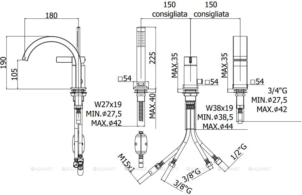Смеситель на борт ванны Paffoni Rock RO040ST Смеситель на борт ванны Paffoni Rock RO040ST
