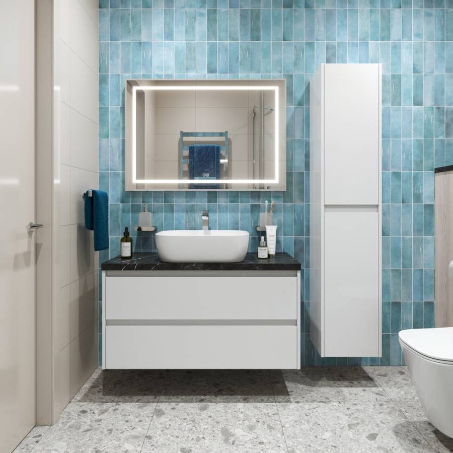 Тумба с раковиной подвесная BelBagno KRAFT 100 Cemento Grigio, раковина белая Тумба с раковиной подвесная BelBagno KRAFT 100 Cemento Grigio, раковина белая