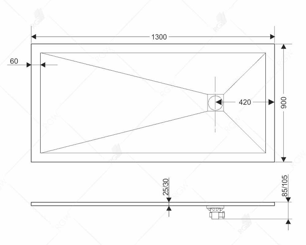 Душевой поддон  90*130*2,5 RGW ST-0139G Графит/Прямоуг Ø 90 мм Каменный Душевой поддон  90*130*2,5 RGW ST-0139G Графит/Прямоуг Ø 90 мм Каменный