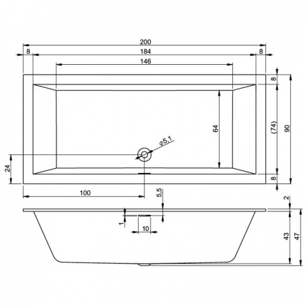 Акриловая ванна Riho Rething Cubic 200x90 Акриловая ванна Riho Rething Cubic 200x90