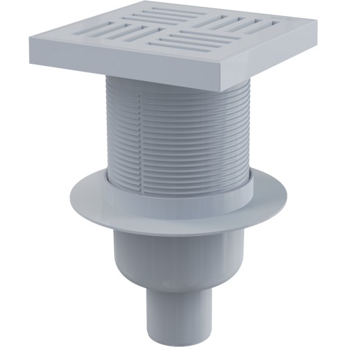 Сливной трап 150×150/50 мм прямой сток, решетка серая, гидрозатвор мокрый Сливной трап 150×150/50 мм прямой сток, решетка серая, гидрозатвор мокрый