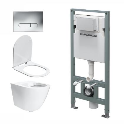 Комплект инсталляции с подвесным унитазом,кнопкой смыва