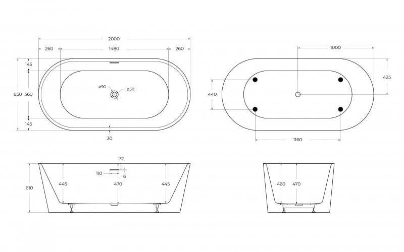 Акриловая ванна BELBAGNO BB416-2000-850 Акриловая ванна BELBAGNO BB416-2000-850