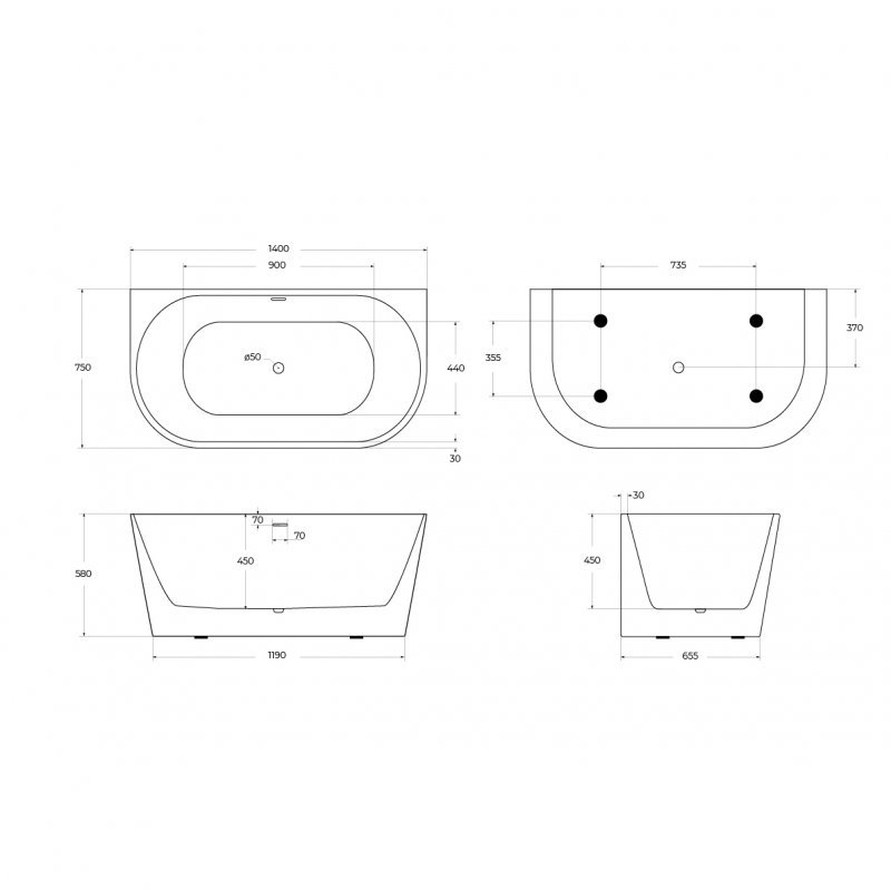 BB710-1700-800 Пристенная, полукруглая акриловая ванна в комплекте со сливом-переливом Цвет Белый  BB710-1700-800 Пристенная, полукруглая акриловая ванна в комплекте со сливом-переливом Цвет Белый