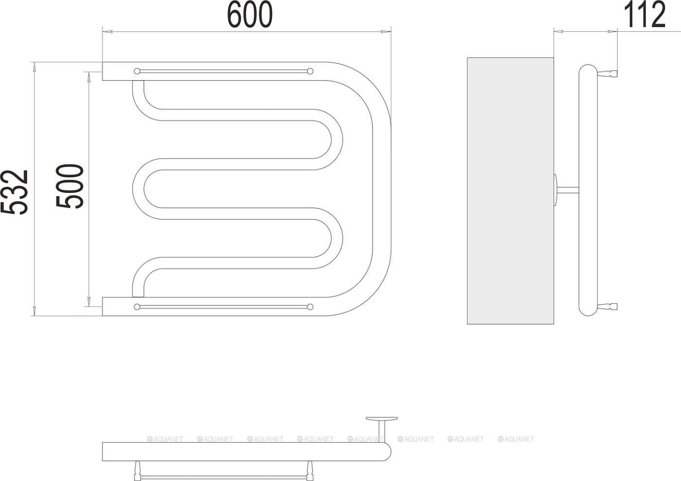 Полотенцесушитель Terminus Фокстрот (1")500х600 Полотенцесушитель Terminus Фокстрот (1")500х600