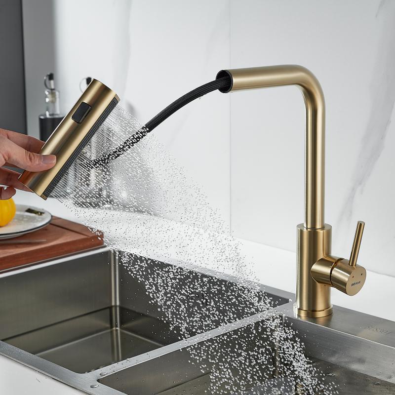 Смеситель для кухни с выдвижной лейкой Shevanik S263 S263G Смеситель для кухни с выдвижной лейкой Shevanik S263 S263G