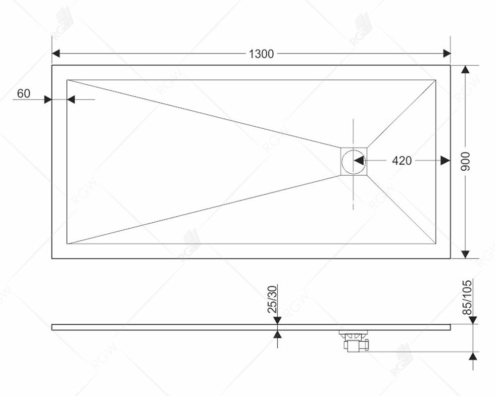 Душевой поддон  90*130*2,5 RGW ST-0139W Белый/Прямоуг Ø 90 мм Каменный Душевой поддон  90*130*2,5 RGW ST-0139W Белый/Прямоуг Ø 90 мм Каменный
