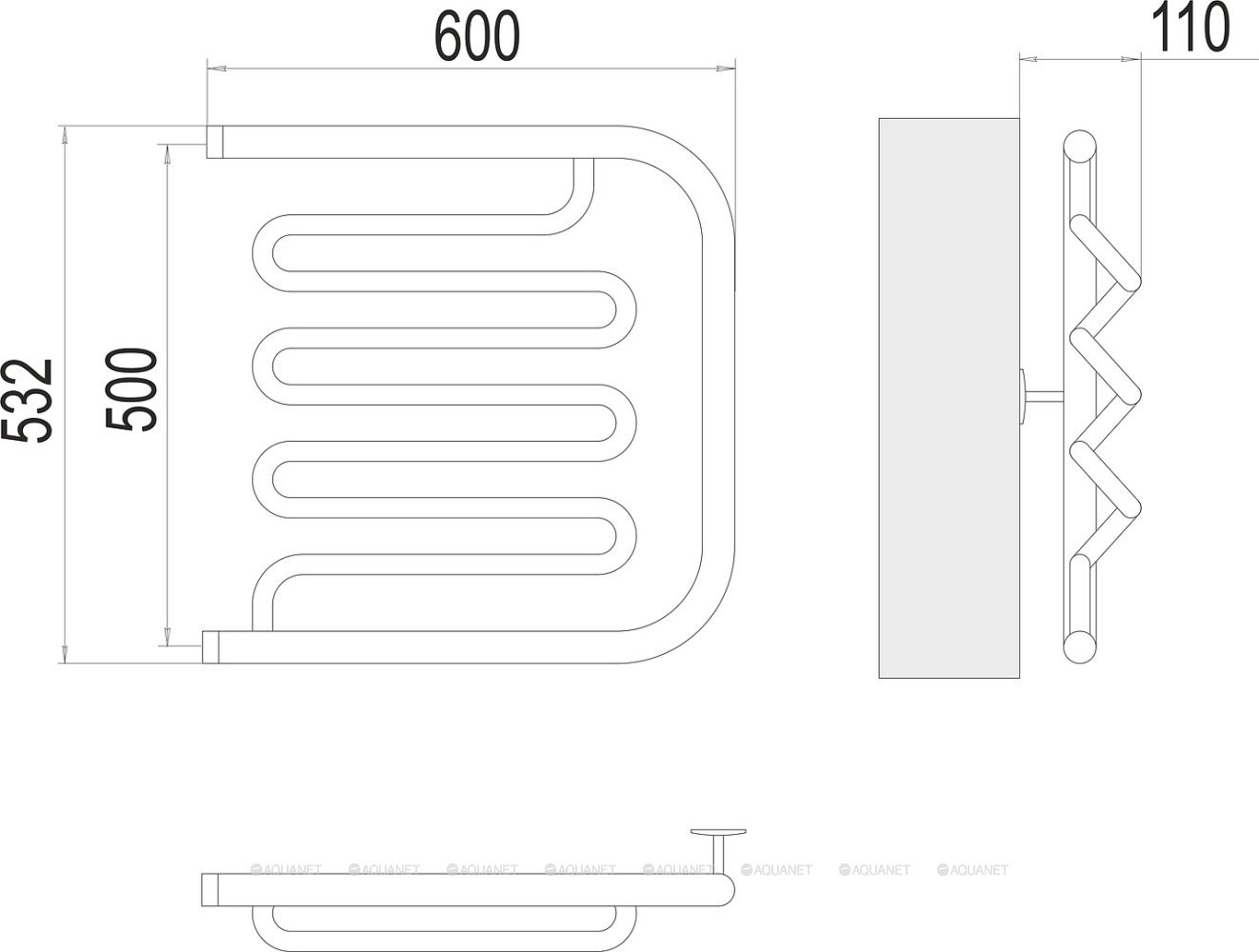 Полотенцесушитель Terminus Фокстрот-Лиана (1")  500х600 Полотенцесушитель Terminus Фокстрот-Лиана (1")  500х600