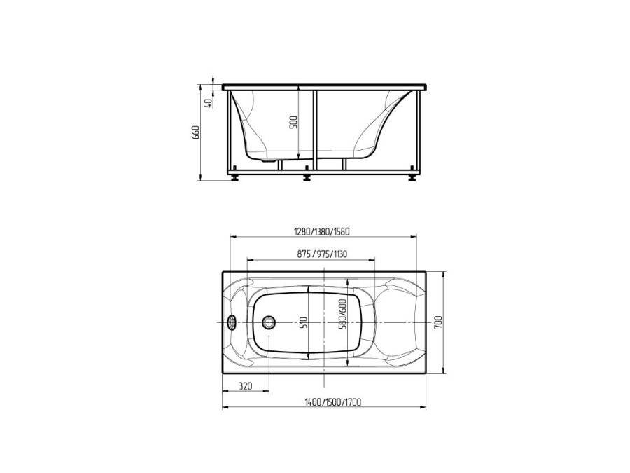 Ванна Альфа 140 пустая без фр.экр. Ванна Альфа 140 пустая без фр.экр.