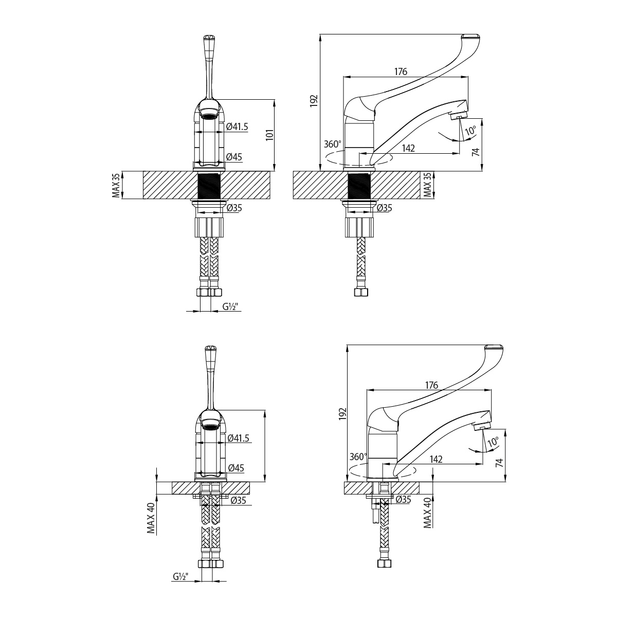 Смеситель для раковины с локтевой рукояткой с поворотным изливом, высота излива 7 см, длина 14 см, латунь/хром Смеситель для раковины с локтевой рукояткой с поворотным изливом, высота излива 7 см, длина 14 см, латунь/хром