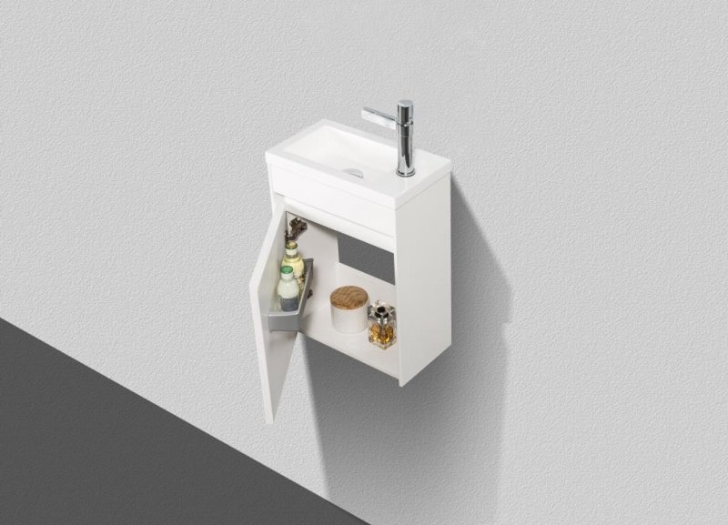 Тумба с раковиной подвесная с дверкой BelBagno PIETRA MINI 40-R Stucco Cemento, раковина белая Тумба с раковиной подвесная с дверкой BelBagno PIETRA MINI 40-R Stucco Cemento, раковина белая