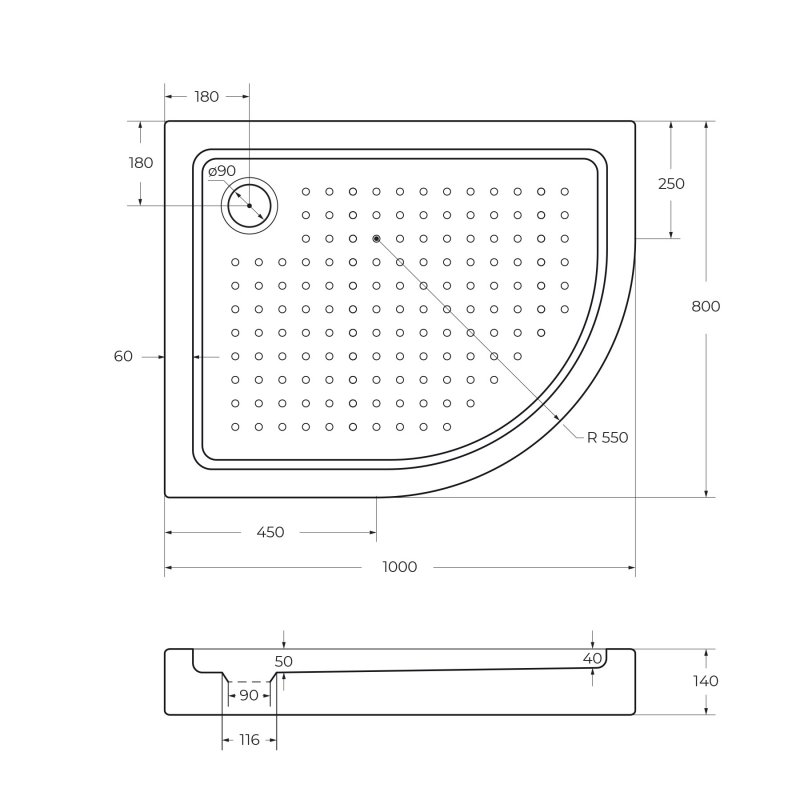 Акриловый поддон CEZARES TRAY-A-RH-100/80-550-15-W-R Акриловый поддон CEZARES TRAY-A-RH-100/80-550-15-W-R