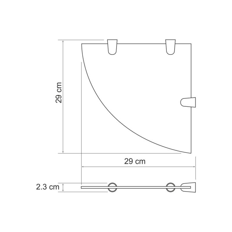 K-533NICKEL Полка  стеклянная угловая K-533NICKEL Полка  стеклянная угловая