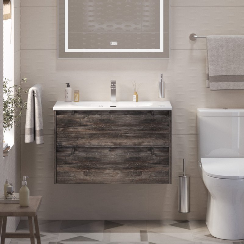 Тумба с раковиной подвесная BelBagno KRAFT 39-80 Pino Pasadena, раковина белая Тумба с раковиной подвесная BelBagno KRAFT 39-80 Pino Pasadena, раковина белая