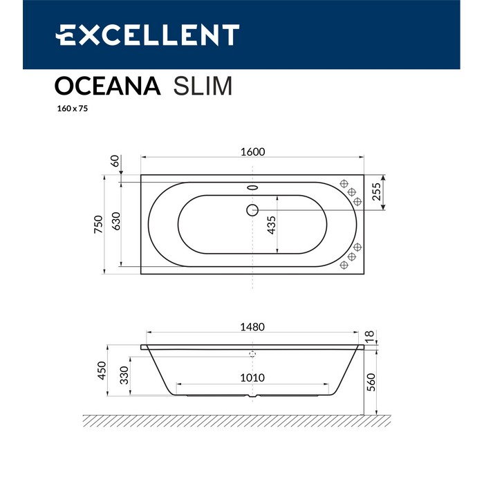 Ванна EXCELLENT Oceana Slim 160x75 "ULTRA" (золото) Ванна EXCELLENT Oceana Slim 160x75 "ULTRA" (золото)
