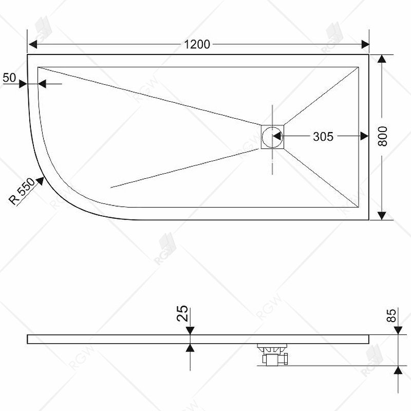 Душевой поддон асимметричный RGW ST/AR-G Графит 120*80 Душевой поддон асимметричный RGW ST/AR-G Графит 120*80