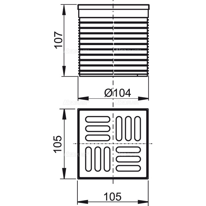 Горло сливного трапа, решетка 105x105 мм нержавеющая сталь Горло сливного трапа, решетка 105x105 мм нержавеющая сталь