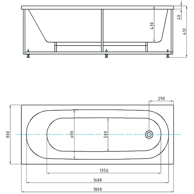 Акриловая ванна Акватек Оберон 180x80 OBR180-0000008 Акриловая ванна Акватек Оберон 180x80 OBR180-0000008