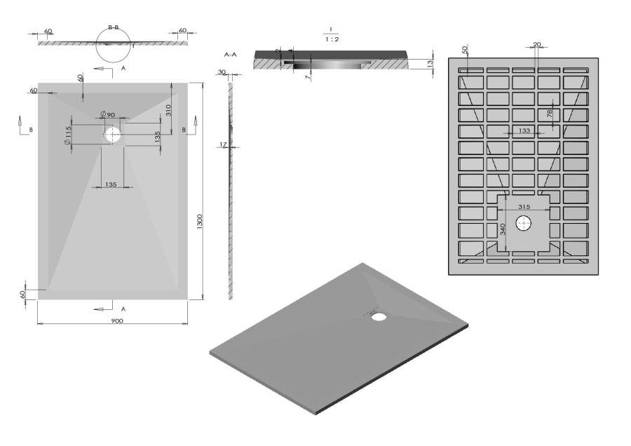 Поддон для душа из искусственного камня VST-4SR9013A, 1300*900*30, антрацит Поддон для душа из искусственного камня VST-4SR9013A, 1300*900*30, антрацит
