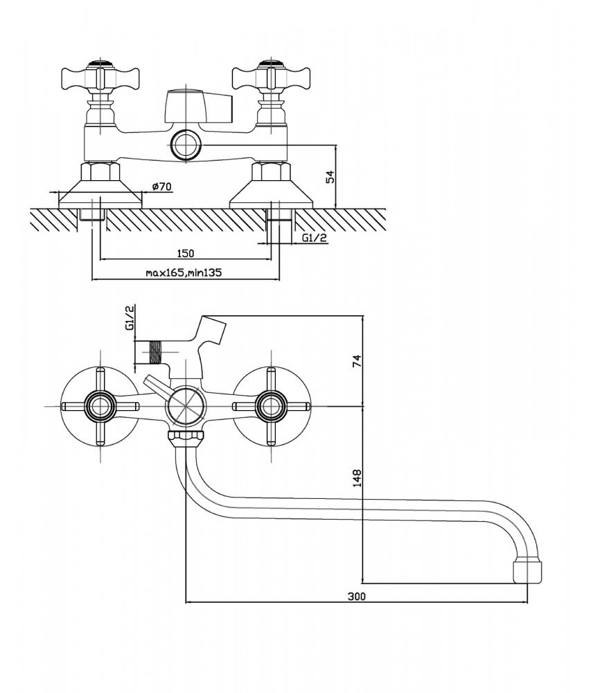 Смеситель для ванны/душа Agger Retro-X A1722200 с душевым набором Смеситель для ванны/душа Agger Retro-X A1722200 с душевым набором