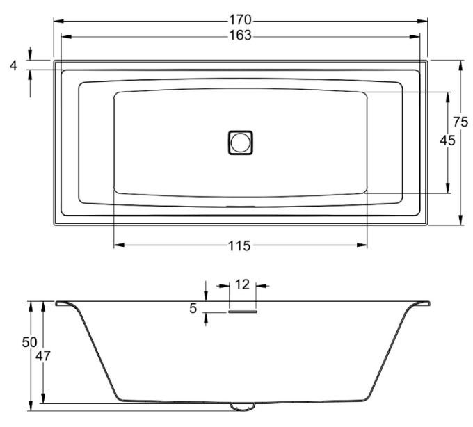 Акриловая ванна  STILL SQUARE 170x75 RIHO FALL Акриловая ванна  STILL SQUARE 170x75 RIHO FALL