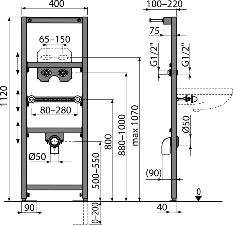 Монтажная рама для умывальника и смесителя Монтажная рама для умывальника и смесителя