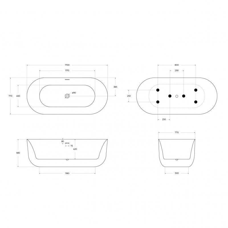 Акриловая ванна BELBAGNO BB706-1800-800 Акриловая ванна BELBAGNO BB706-1800-800