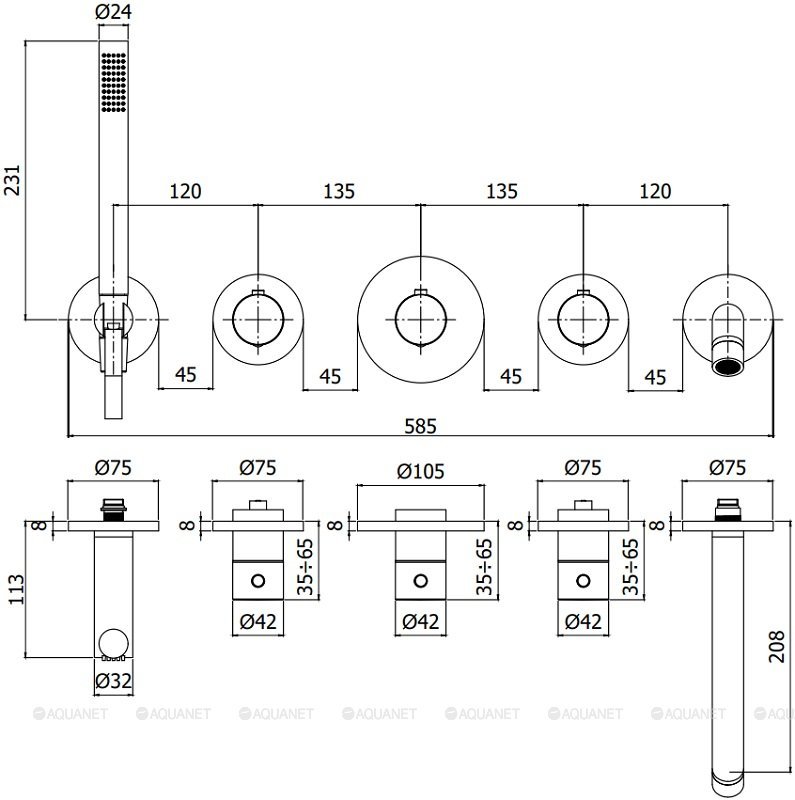 Смеситель для ванны с душем Paffoni Modular Box MDE001HG Смеситель для ванны с душем Paffoni Modular Box MDE001HG