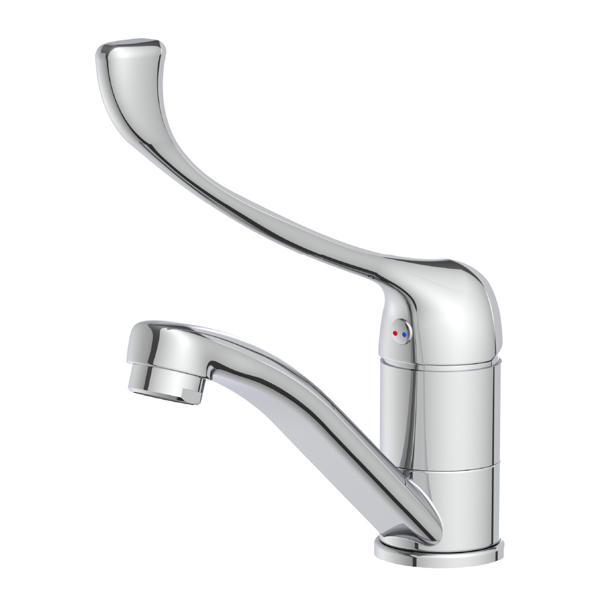 Смеситель для раковины с локтевой рукояткой с поворотным изливом, высота излива 7 см, длина 14 см, латунь/хром Смеситель для раковины с локтевой рукояткой с поворотным изливом, высота излива 7 см, длина 14 см, латунь/хром