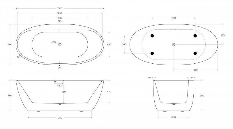 Акриловая ванна BELBAGNO BB404-1700-800 Акриловая ванна BELBAGNO BB404-1700-800