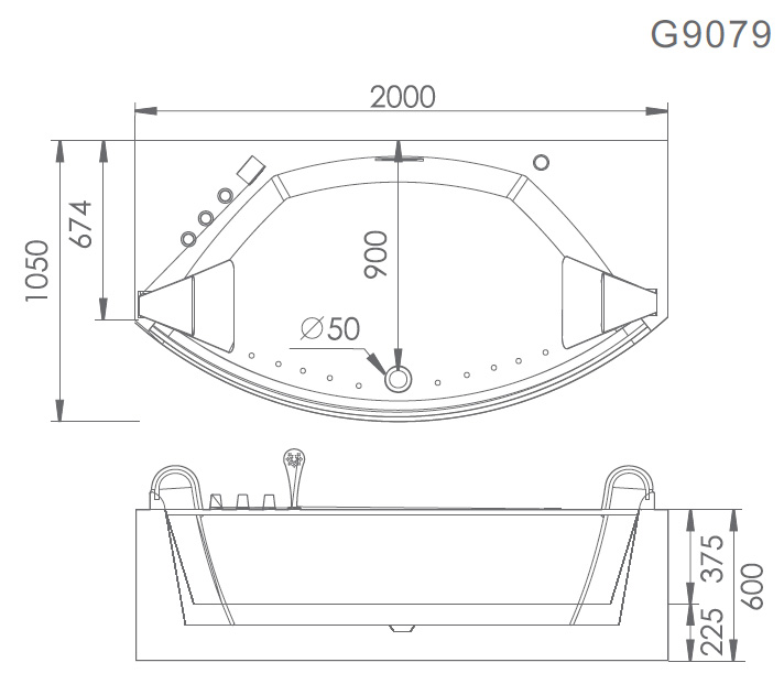Акриловая ванна Gemy 200х105 G9079 Акриловая ванна Gemy 200х105 G9079