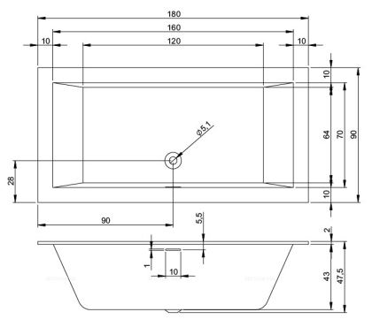 Акриловая ванна  RETHING CUBIC 180x90 R PULG&PLAY RIHO FALL Акриловая ванна  RETHING CUBIC 180x90 R PULG&PLAY RIHO FALL