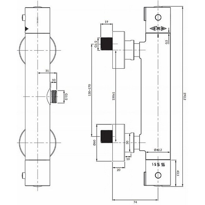 Смеситель термостатический для душа OMNIRES Y Y1246XCR (хром) Смеситель термостатический для душа OMNIRES Y Y1246XCR (хром)