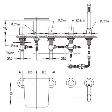 CASCADO-F-BVD5-01 Смеситель на борт ванны с ручным выдвижным душем CASCADO-F-BVD5-01 Смеситель на борт ванны с ручным выдвижным душем