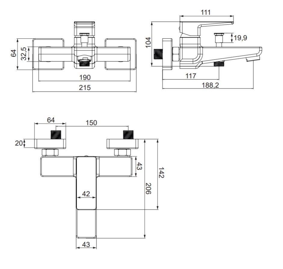 Смеситель для ванны OMNIRES PARMA PM7430BL (черный BLM) Смеситель для ванны OMNIRES PARMA PM7430BL (черный BLM)