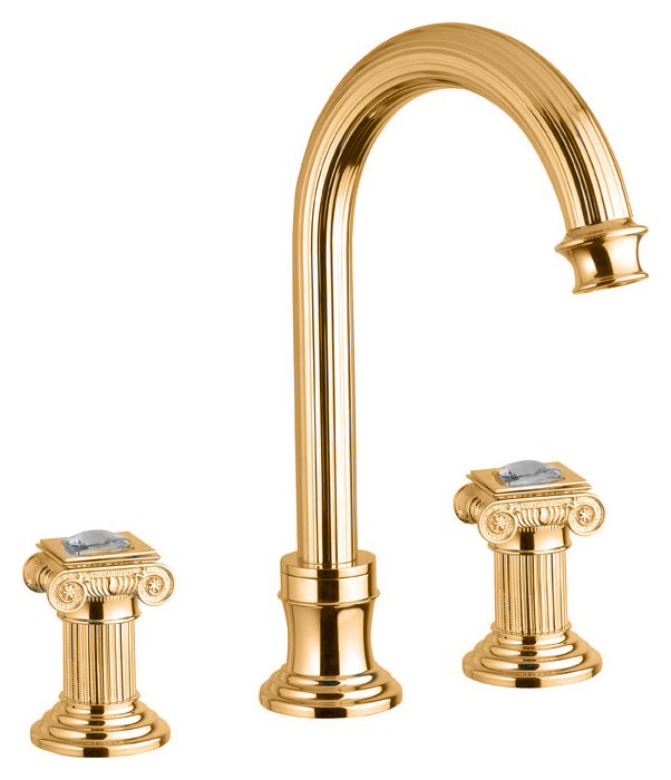 OLIMP-BLS2-A-03/24-Sw Смеситель на раковину на три отверстия, высокий, с донным клапаном, золото, ручки Swarovski OLIMP-BLS2-A-03/24-Sw Смеситель на раковину на три отверстия, высокий, с донным клапаном, золото, ручки Swarovski