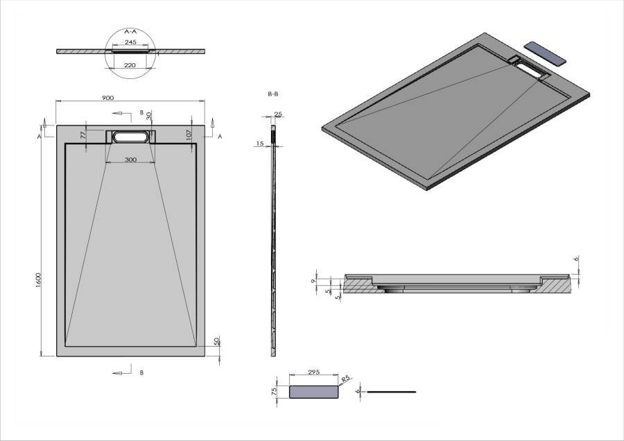 Поддон для душа из искусственного камня VST-4SRL9016W, 1600*900*25, белый матовый Поддон для душа из искусственного камня VST-4SRL9016W, 1600*900*25, белый матовый