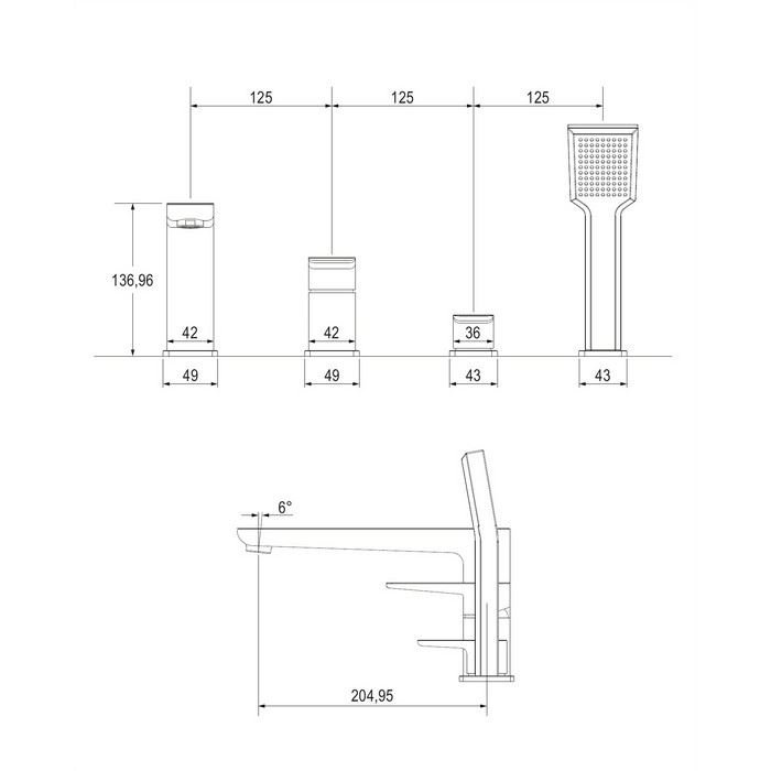 Смеситель на борт ванны OMNIRES PARMA PM7432GR (графит) Смеситель на борт ванны OMNIRES PARMA PM7432GR (графит)
